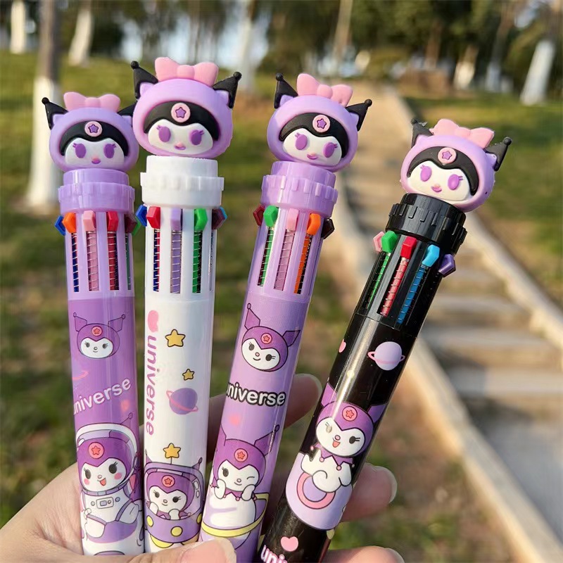 Ten-Color Ballpoint Pen Cartoon Cute Multi-Color Sanrio Press Type Color Pencil Student Good-looking Stationery Gel Pen