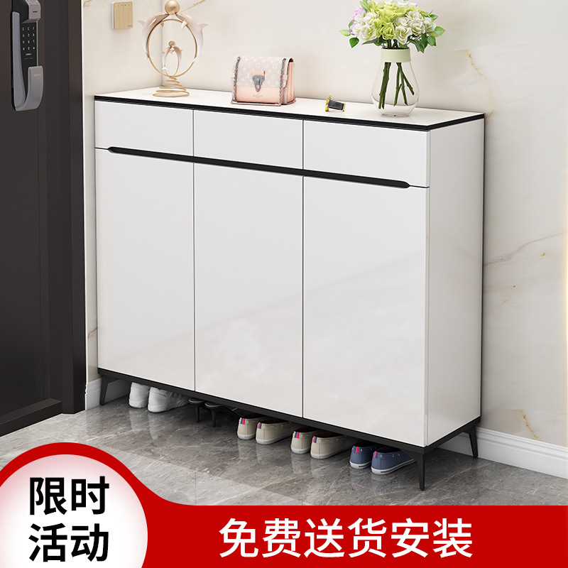 鞋柜现代简约黑白轻奢入户家用门口门外鞋柜阳台收纳储物柜餐边柜