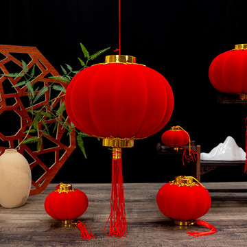 春节新年节红色挂饰盆景节日喜庆结婚庆装饰挂件红灯笼植绒小灯笼