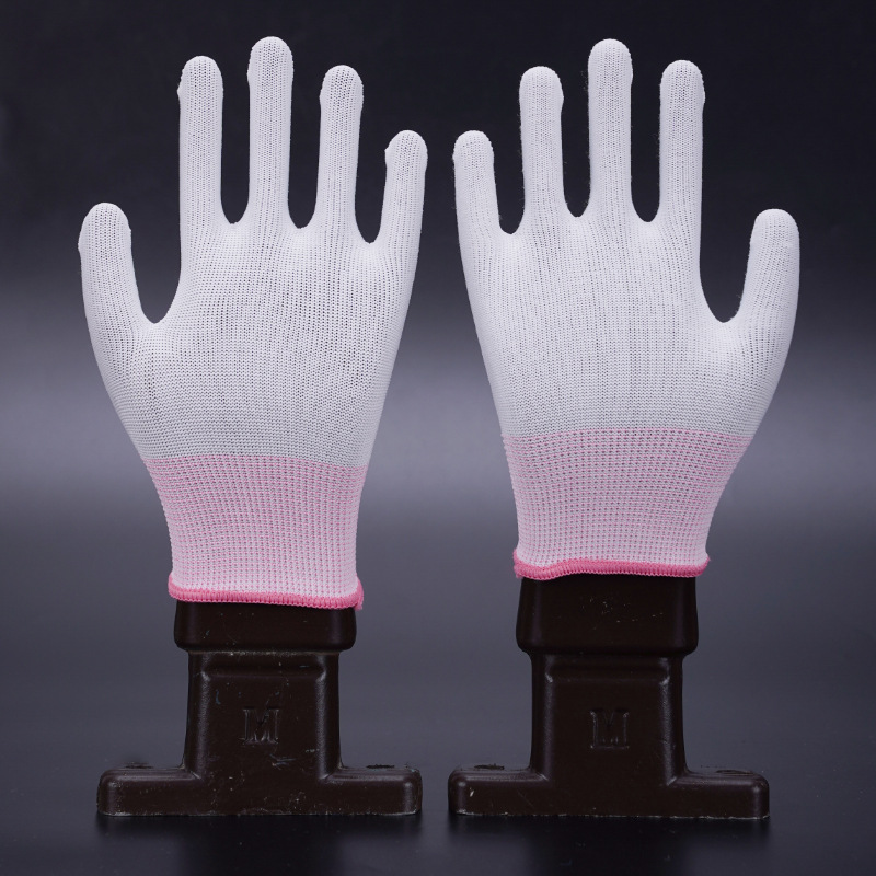 Wholesale 13-Pin White Nylon Labor Protection Work Yarn Knit Breathable Elastic Wear Resistance Close to Hand Dust-Free Nylon Gloves