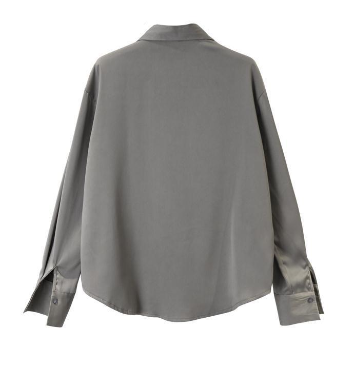 小宸纸片人既视感垂感缎面宽松衬衫女装春秋新银灰色通勤衬衣