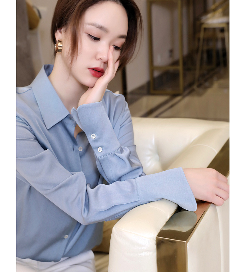 春天水光肌优雅大气chic风小翻领三醋酸低奢别致袖口衬衣女衬衫