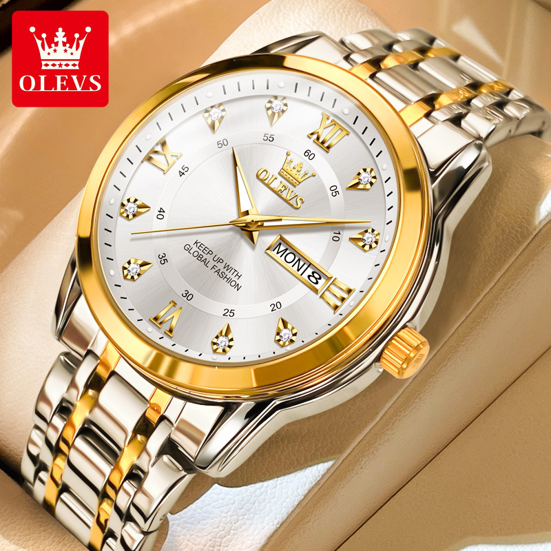 瑞士浪-琴手表男士批发石英表跨境外贸双日历防水商务夜光男腕表