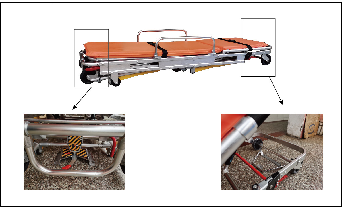 救护车担架进电梯短款担架铝合金材质双安全锁腿部抬高