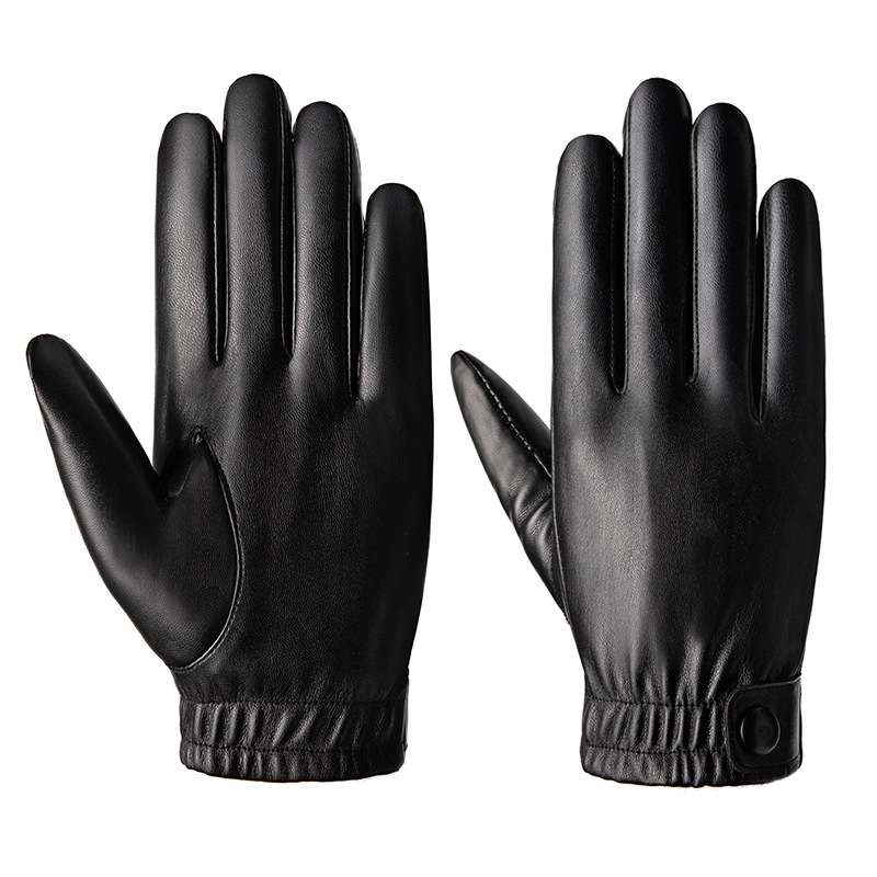 秋冬男士pu单扣保暖手套人造革防风触屏加绒摩托车电动车厂家批发
