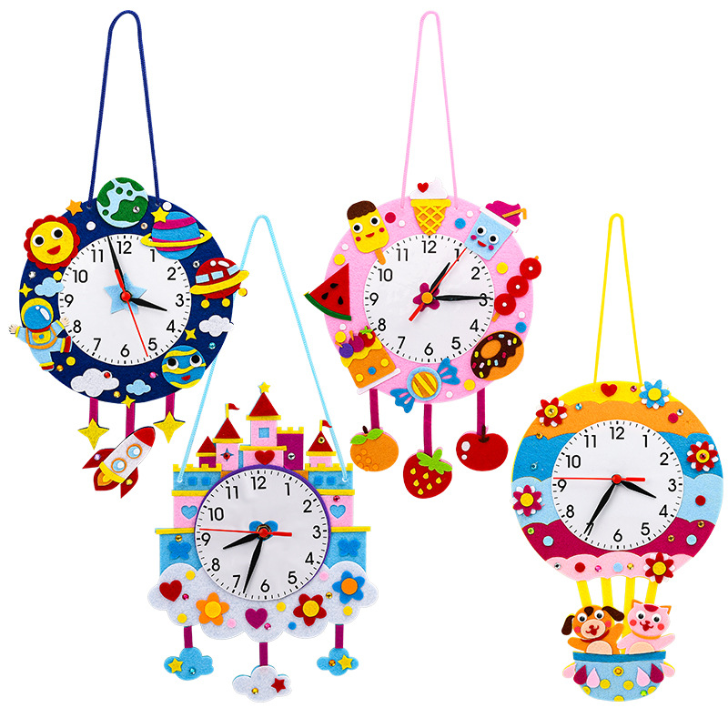 Non-Woven Cartoon Clock Children's DIY Handmade Clock Toy Material Kindergarten Awareness Time Teaching Aids