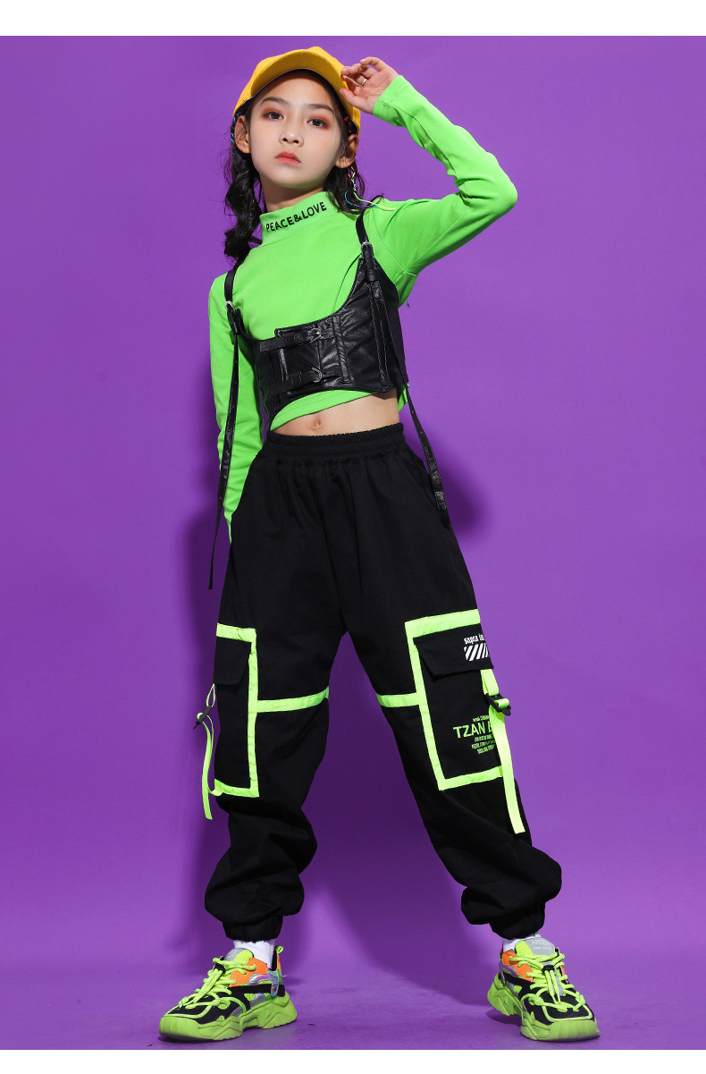 儿童街舞演出服女童套装韩舞爵士舞表演t台走秀露脐嘻哈风潮装衣