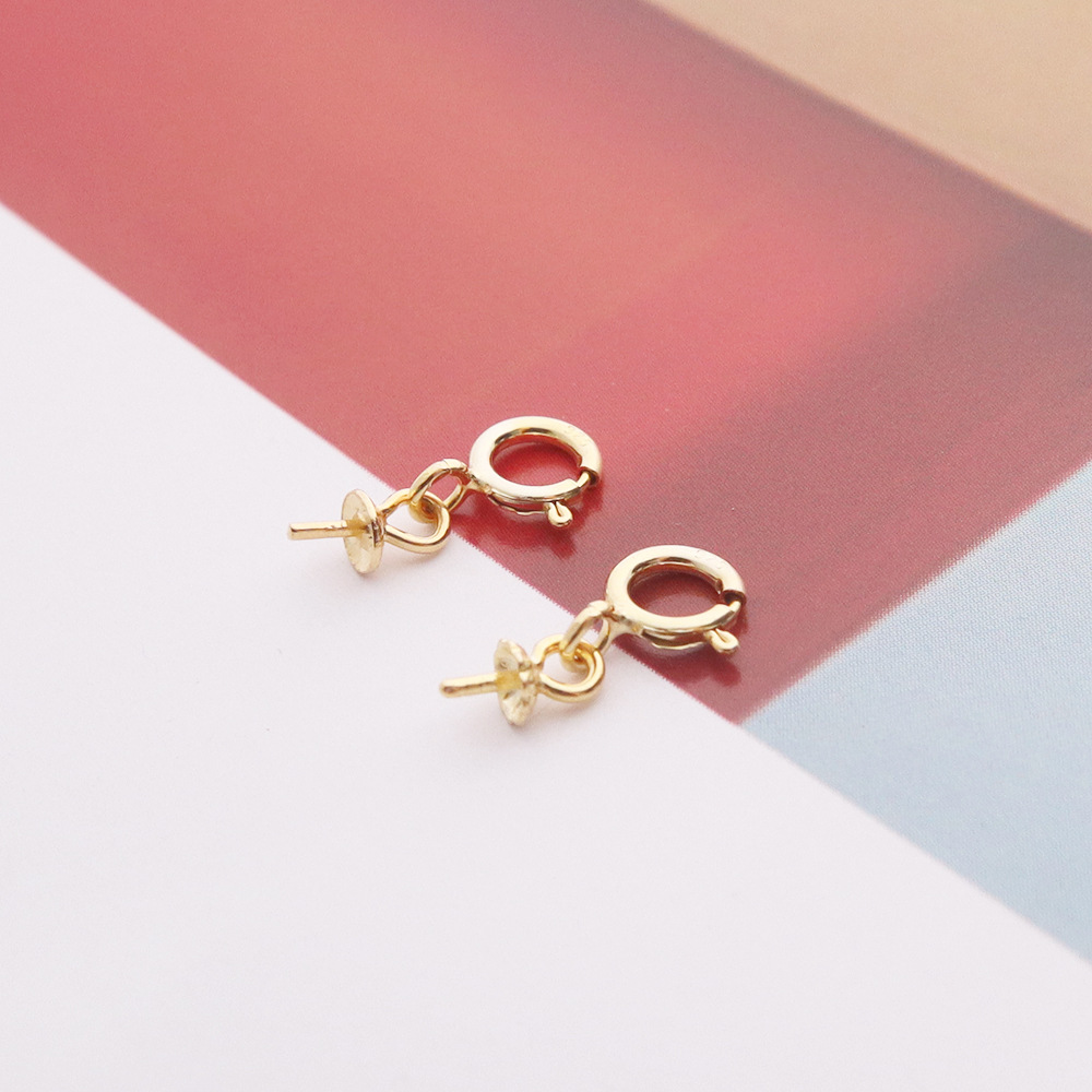 s925银小滴溜扣头吊坠托 镀金圆圈扣珠盘空托diy项链吊坠饰品配件