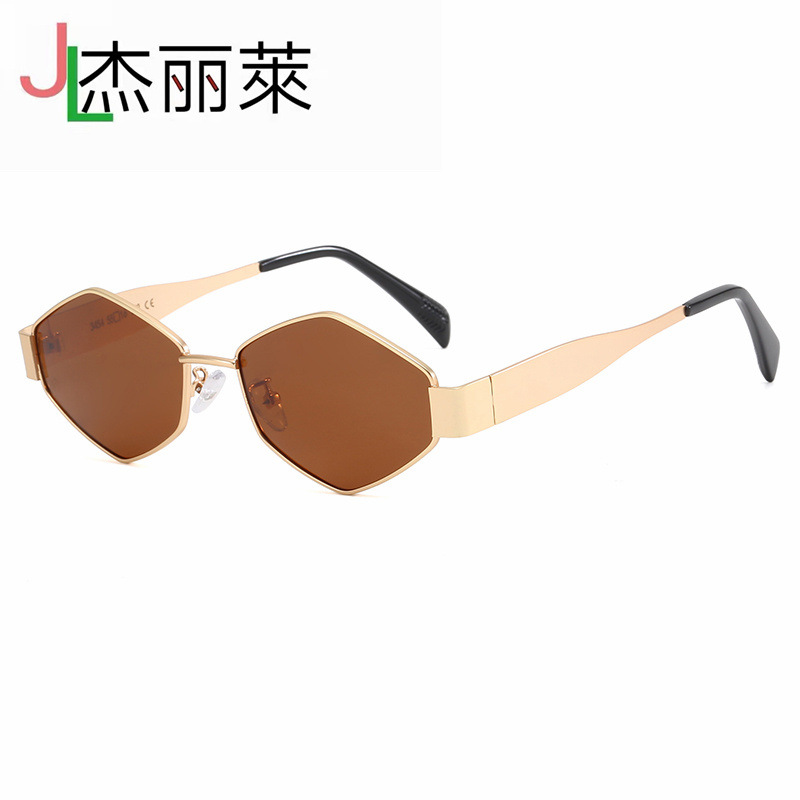 Junlai New Polarized Glasses Oval Personality Metal Sunglasses 4235 Fashionable Retro Diamond Sunglasses