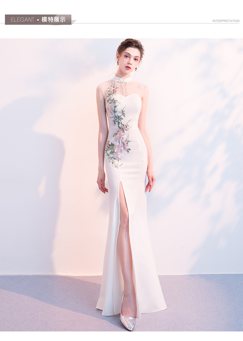 白色晚礼服女2022新款宴会优雅性感长款鱼尾中国风旗袍连衣裙