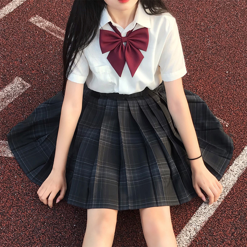 中牌碳灰正统jk春夏格裙制服裙学生班服日系百褶裙暗黑系套装女