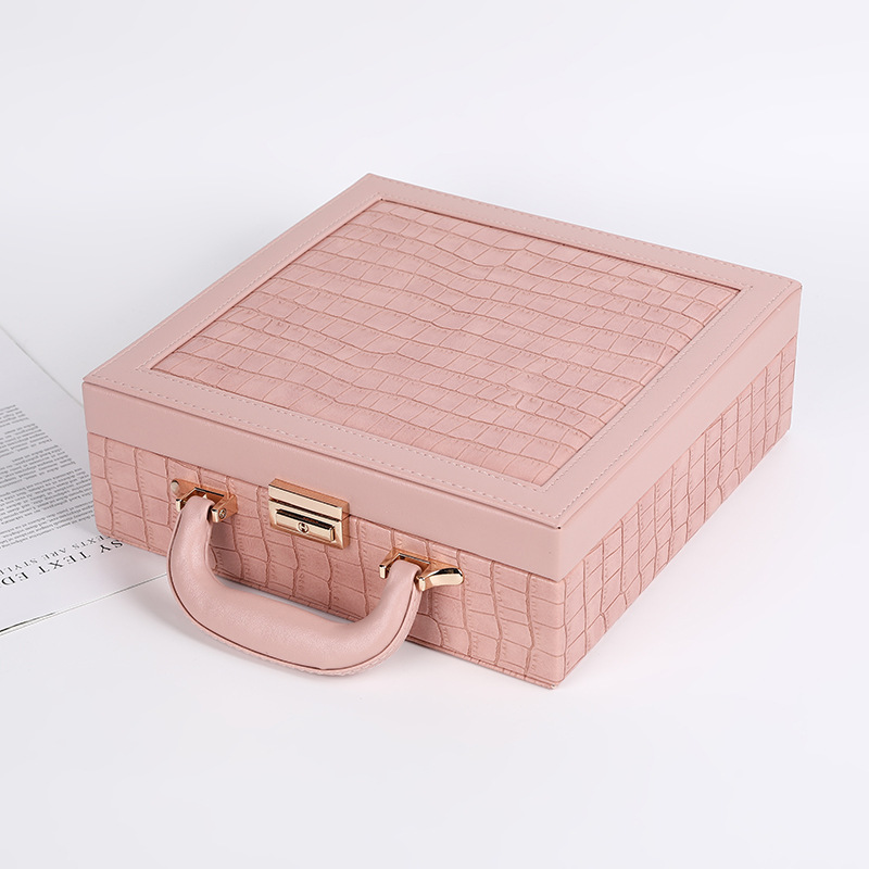 PU Leather Large Capacity Flip Jewelry Box Fresh Simple Jewelry Box with Mirror Earring Ring Grid Storage Box