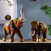 异丽泰国实木木雕大象摆件一对客厅玄关酒柜泰式装饰品乔迁礼品