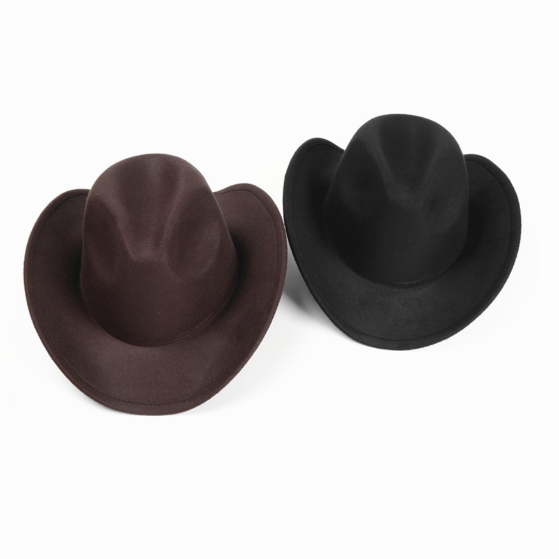 European and American Western Denim off-the-Face-Hat Autumn and Winter New Retro Upturned Eaves Woolen Fedora Hat Cross-Border Felt Men's and Women's Top Hat