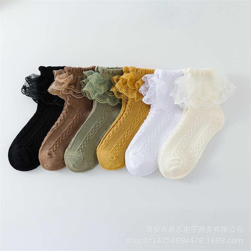 2022 Autumn and Winter New Pure Cotton Lace Girls Lace Socks Double Layer Lace Princess Socks 1-12 Years Old Latin Dance Pantyhose