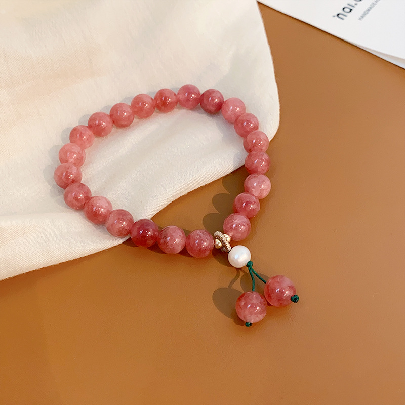 Xiaohongshu Same Style Strawberry Quartz Crystal Heart Bracelet Korean Fashion Ins Temperament Bracelet Girlfriends Bracelet Wholesale