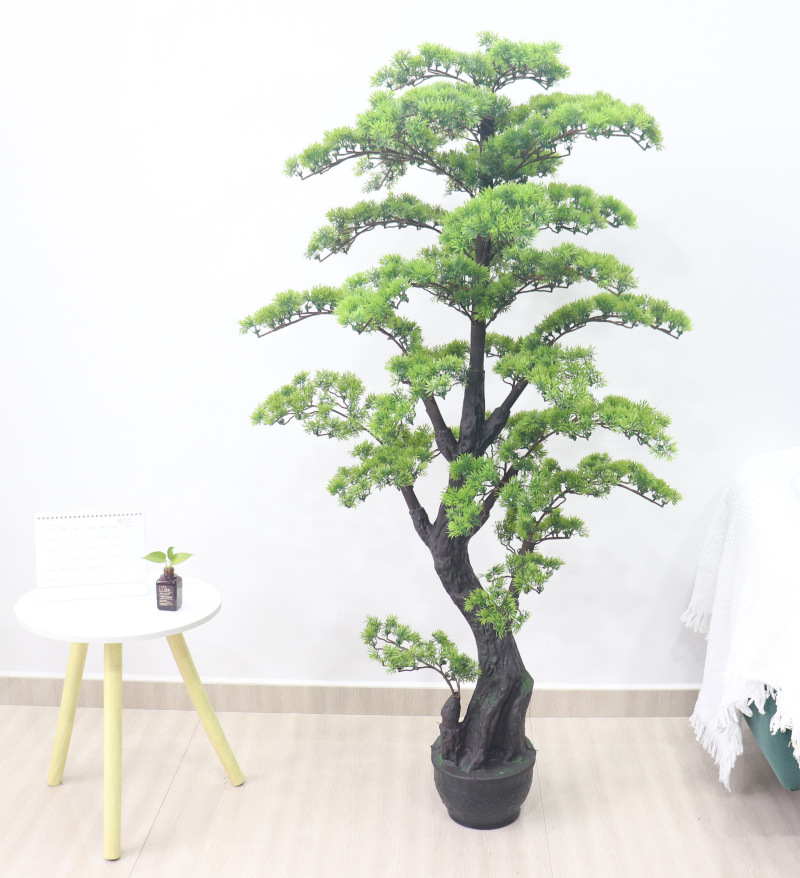 Artificial Plant Bonsai Welcoming Pine Furniture Living Room Decoration New Chinese Green Plant Indoor Decorative Greenery Landscape