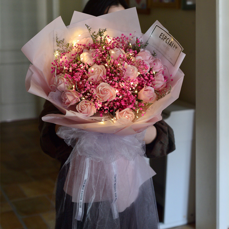 大束满天星干花灯花束玫瑰花花情人节女友生日礼物送女生闺蜜