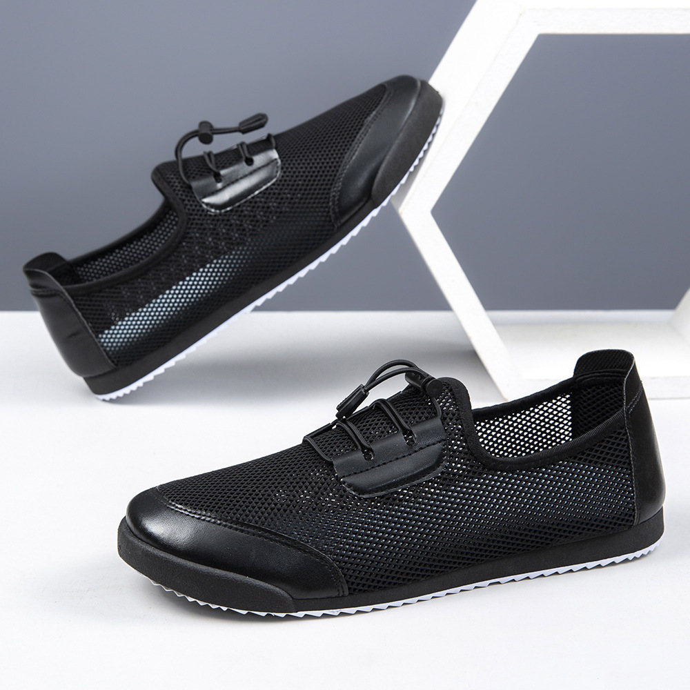 男士凉鞋夏季透气网面运动鞋软底薄款休闲鞋子一脚蹬黑色工作鞋