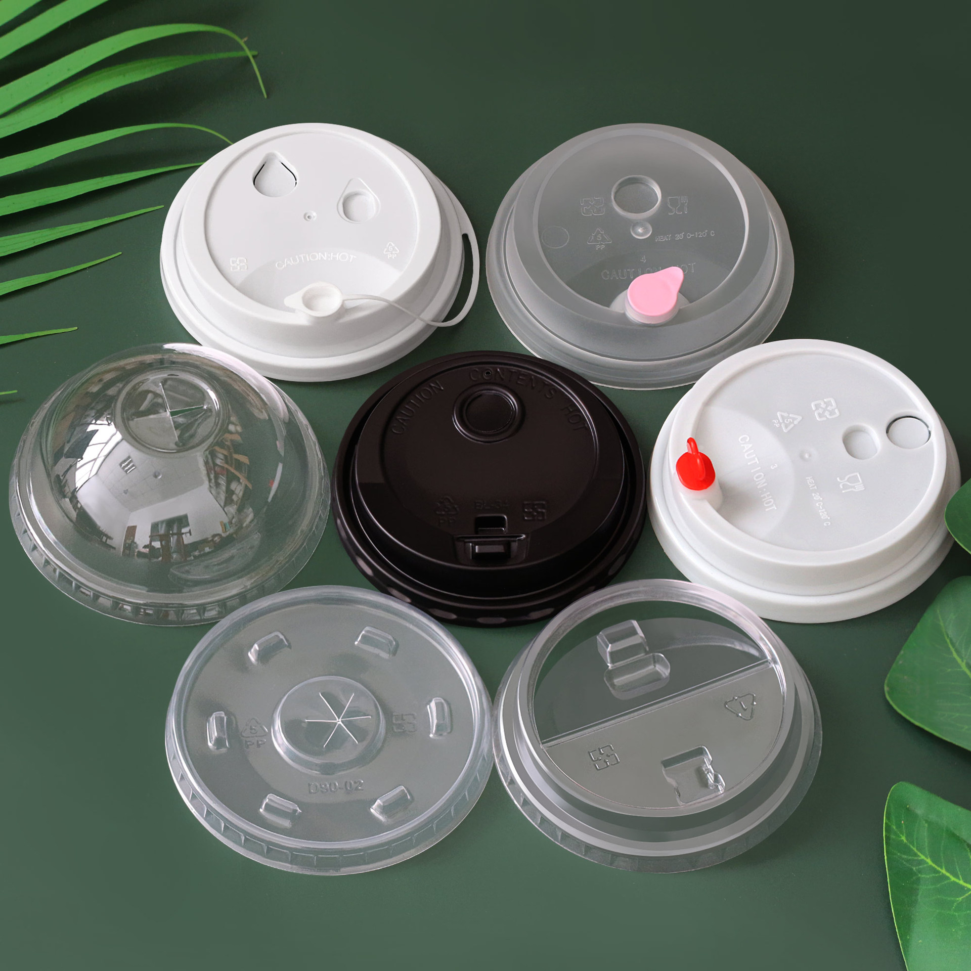 90口径球盖注塑杯盖商用黑色磨砂防漏盖98口径圆盖一次性奶茶杯盖