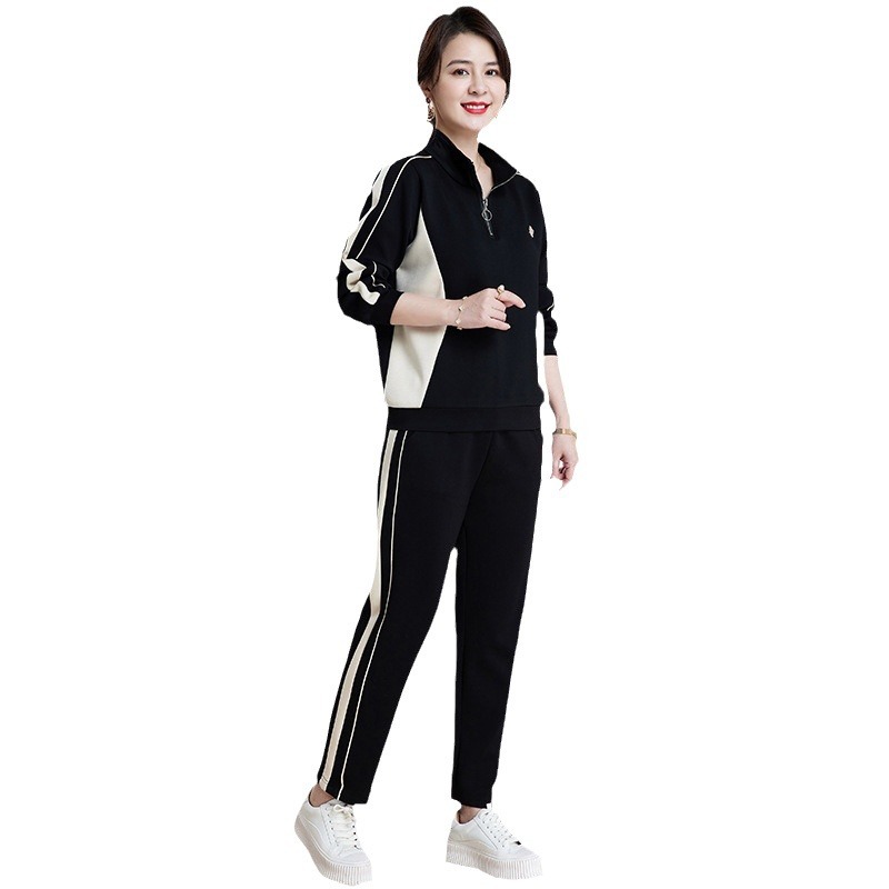 Middle-Aged Mom Spring Sportswear Suit New Fashionable Stylish Middle-Aged and Elderly Women Spring and Autumn Leisure Sweater Two-Piece Suit