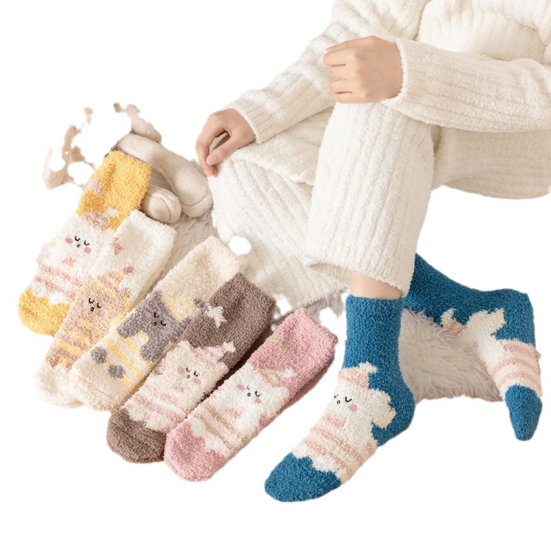 Autumn and Winter New Thickened Warm Women's Socks Mid-Calf Room Socks Home Sleeping Socks Lint-Free Warm Fleece Socks