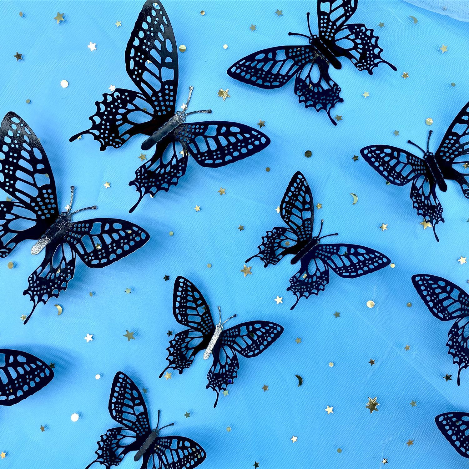 版权 3d立体镂空蝴蝶贴炫彩蝴蝶墙贴黑色蝴蝶贴纸 婚礼装饰墙贴