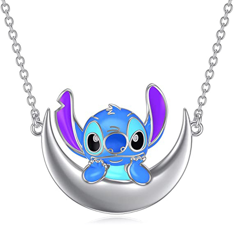 跨境亚马逊新品榜欧美动画角色史迪仔吊坠 stitch 爱心项链套装