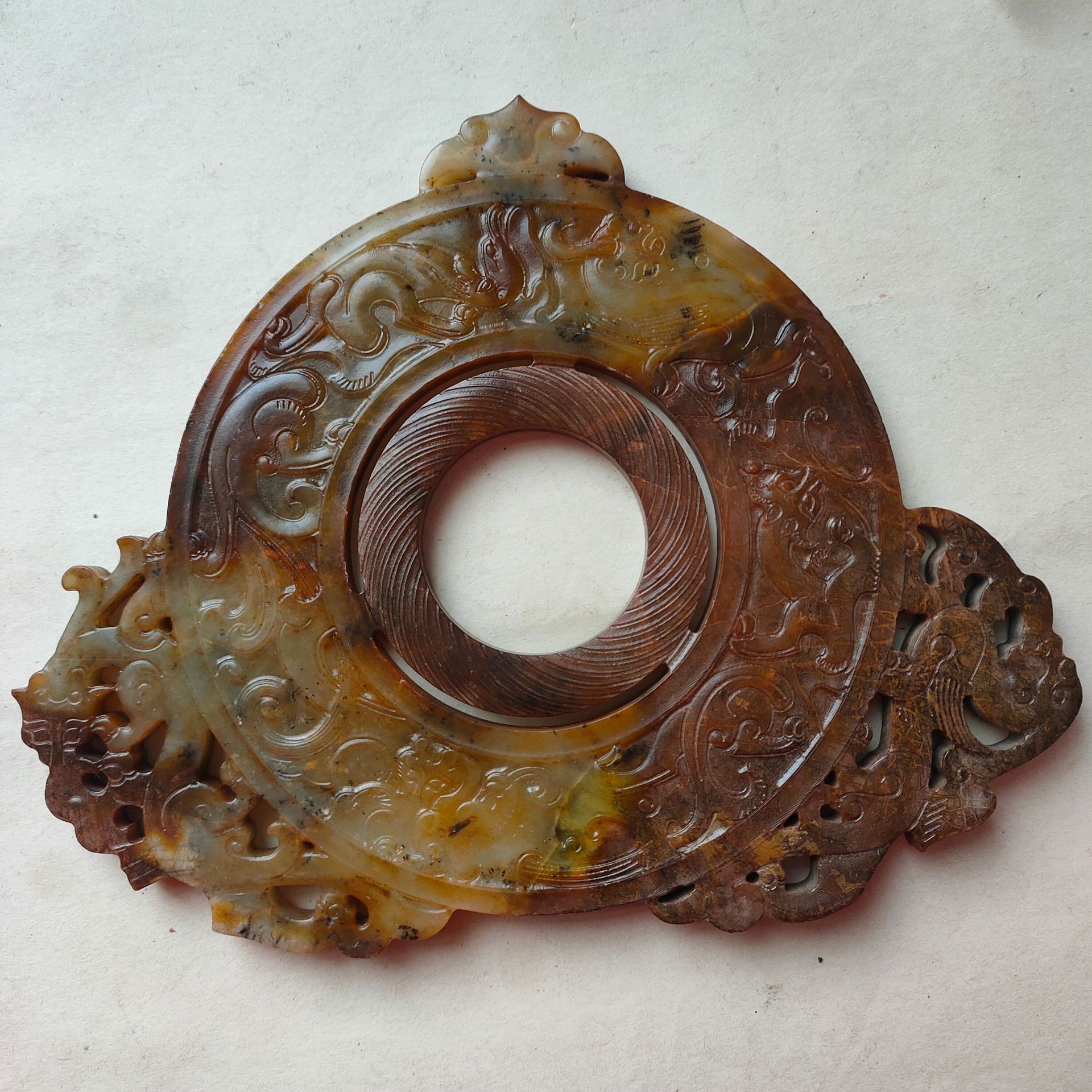 仿古做旧老岫玉战汉镂空玉壁高古玉双面工仿古玉器摆件挂件