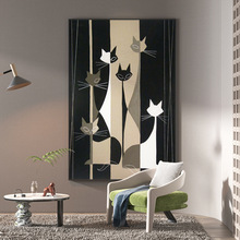 现代艺术风格客厅玄关装饰画黑白灰猫咪高级感背景墙壁画竖版挂画