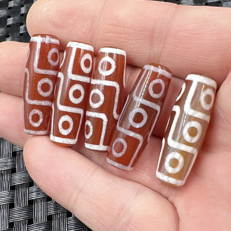 红白九眼天珠玉石散珠红玛瑙勒子路路通手链项链饰品配件珠子批发