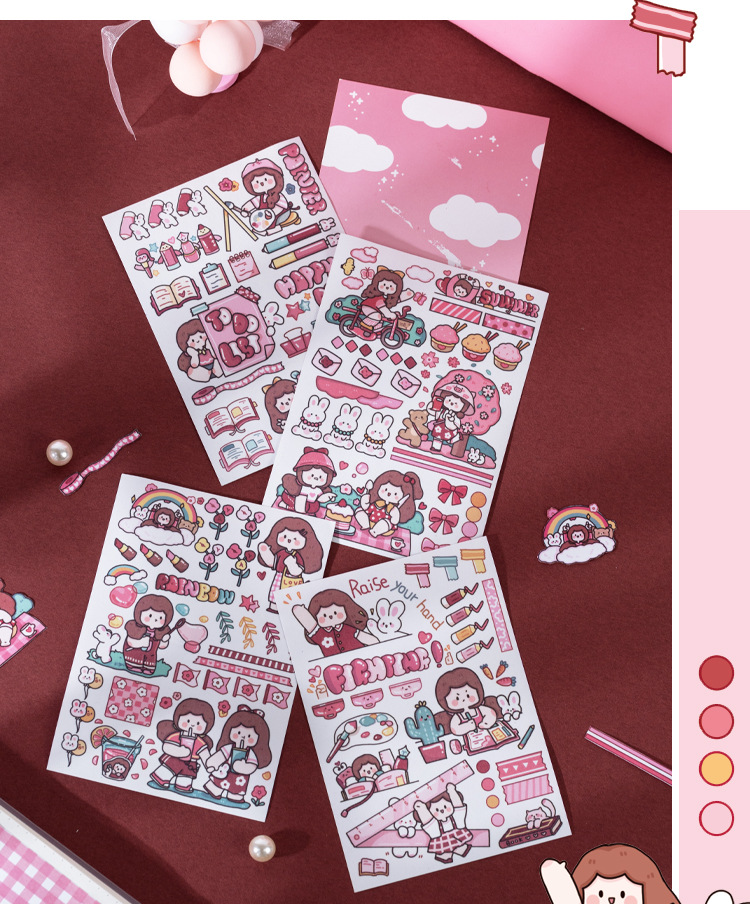 语闲和纸贴纸 阿果赏味期系列 手绘少女手帐素材装饰贴画4张入4款