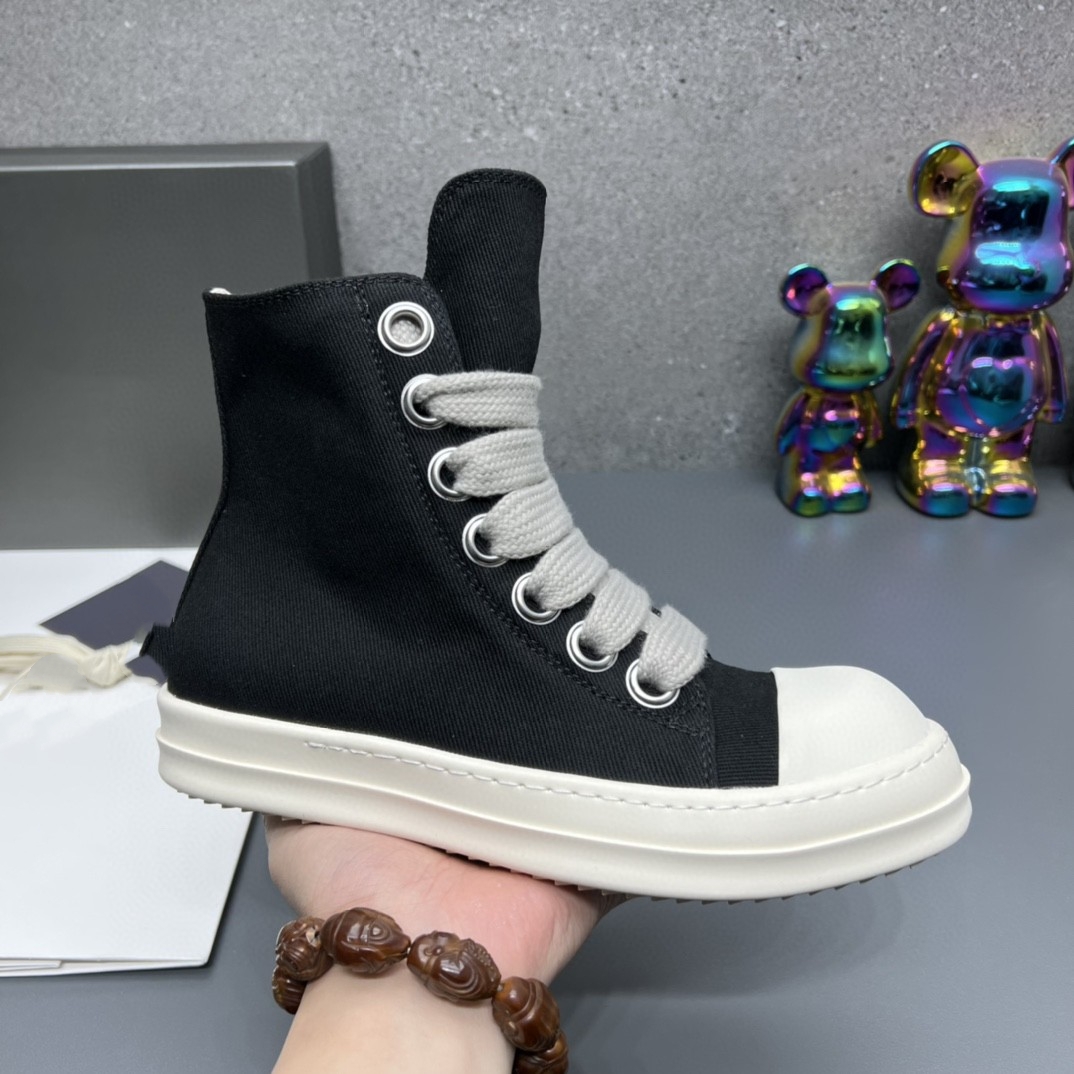 2023年秋季新款男女ro粗鞋带高帮帆布鞋增高厚底大码百搭黑色短靴