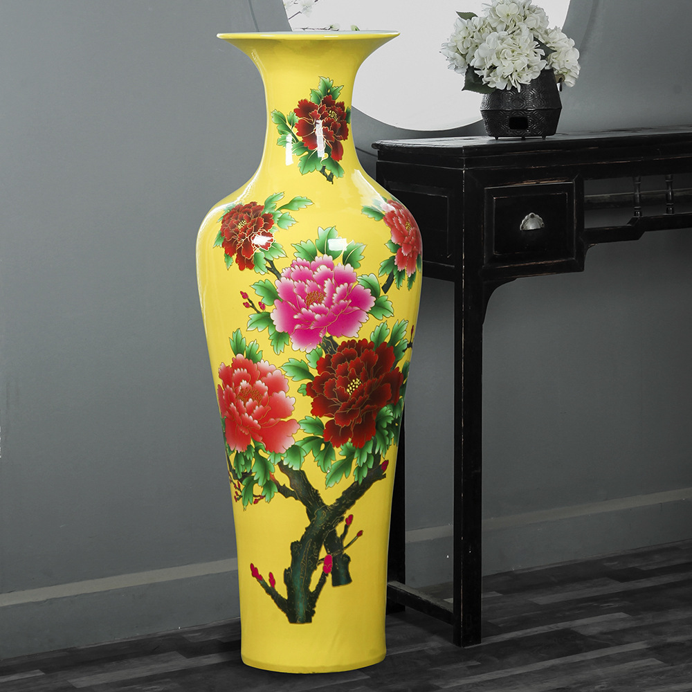 景德镇陶瓷花瓶批发供应 中式珐琅彩红色梅花鱼尾瓶落地大花瓶-报价