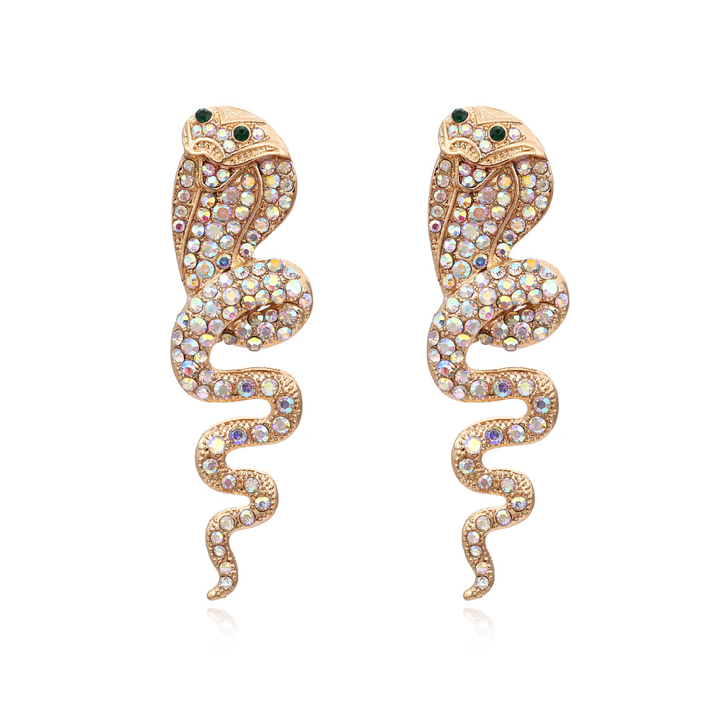 欧美时尚ab钻眼镜蛇耳钉复古合金镶钻蛇形耳环夸张小动物耳饰女