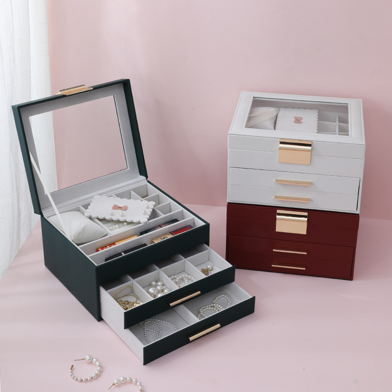 2023 New Jewellery Box Storage Large Capacity Bracelet Ring Necklace Earrings Eardrops Storage Box Household
