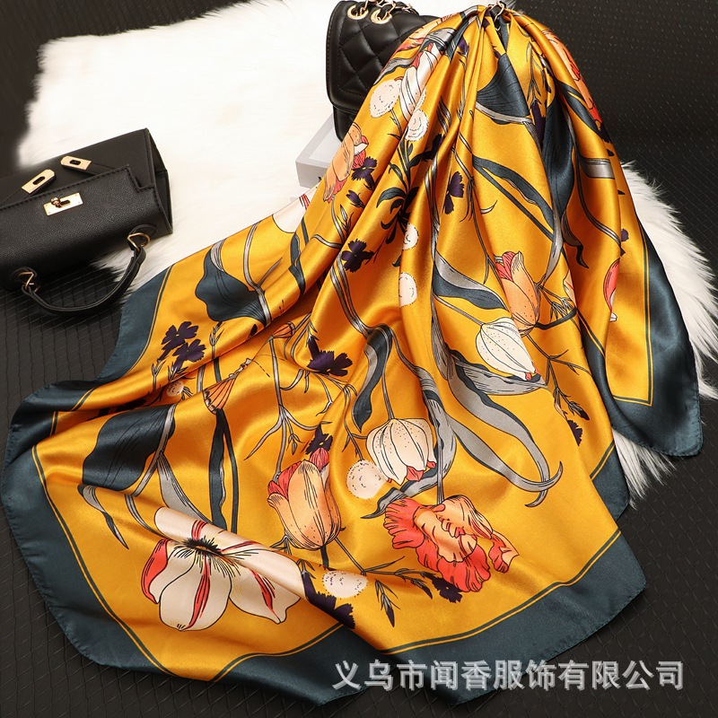 New 90 Square Scarf Headscarf Thin Breathable Non-Slip Scarf Autumn and Winter Scarf Women's Dustproof Sweat-Absorbent Bib Shawl