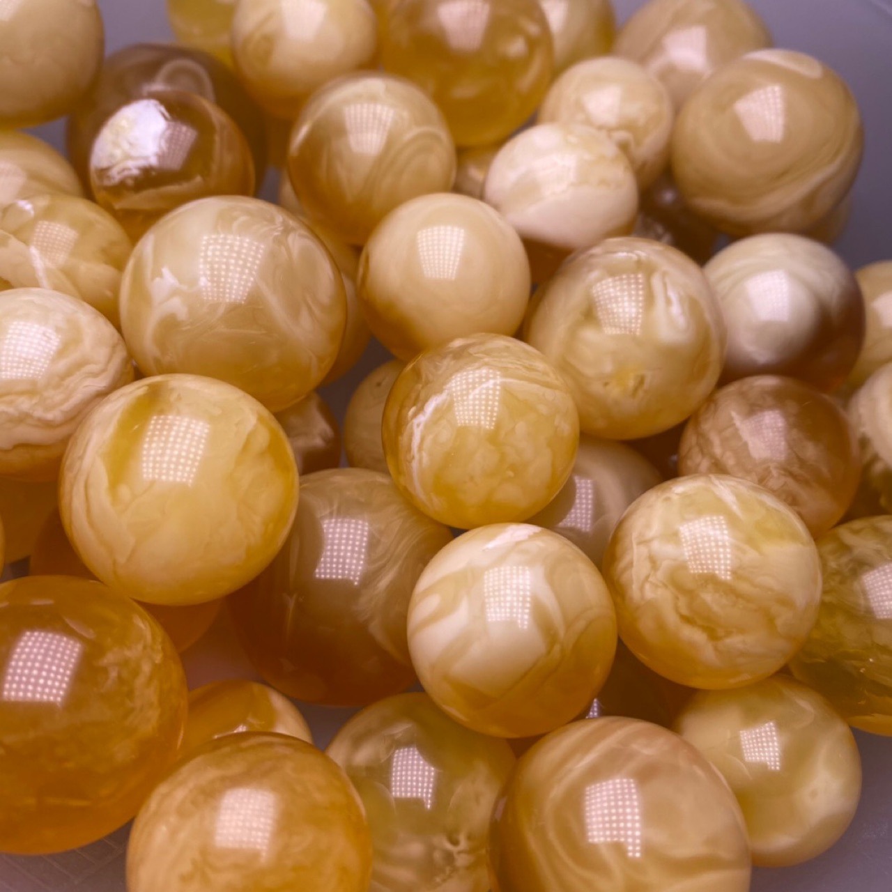 纯天然蜜蜡 俄料白花蜡 圆珠 蜡质浓郁 纹理清晰 尺寸18-29