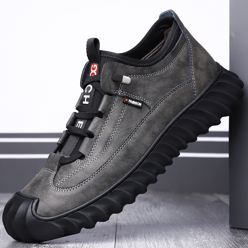 Autumn Leather Shoes Casual Breathable 2023 New Trendy Outdoor Versatile Youth Low-Top Lace-up Soft Bottom Casual Men's Shoes