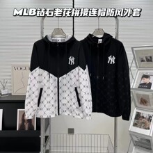 一件代发 MLB洋基队钻石老花满印梭织透气防风外套夹克情侣款外套