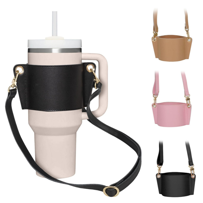 products in stock new stanley leather cup cover insulation water cup protective cover outdoor sports portable crossbody cup cover