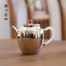 银壶纯银999泡茶壶纯手工锤纹小茶壶雪花银家用茶具日式正柄银壶