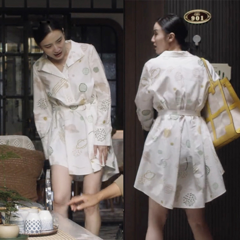 现货小舍得宋佳南俪同款连衣裙白色印花衣服衬衫式裙子亲子装衣