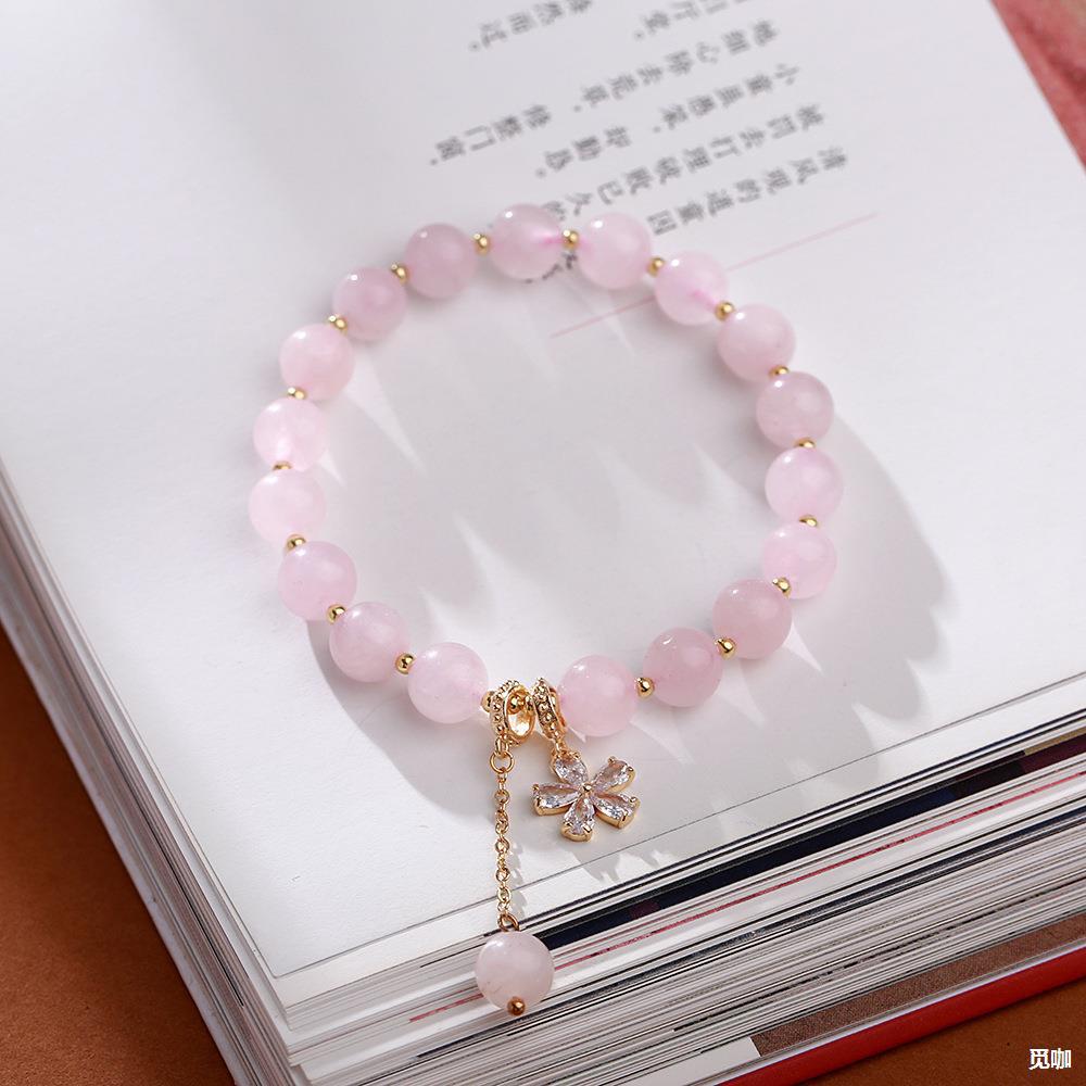 天然8mm粉晶手链女星光粉梅花花朵水晶手串个性饰品送闺蜜礼物