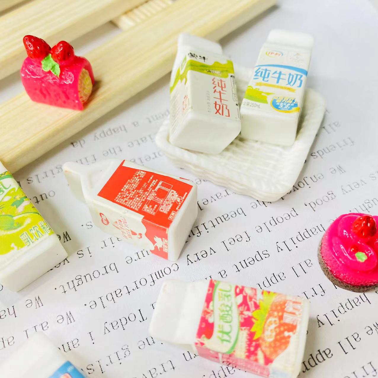 仿真卡通可爱牛奶盒小模型 手机壳奶油胶diy小配件发夹饰品材料
