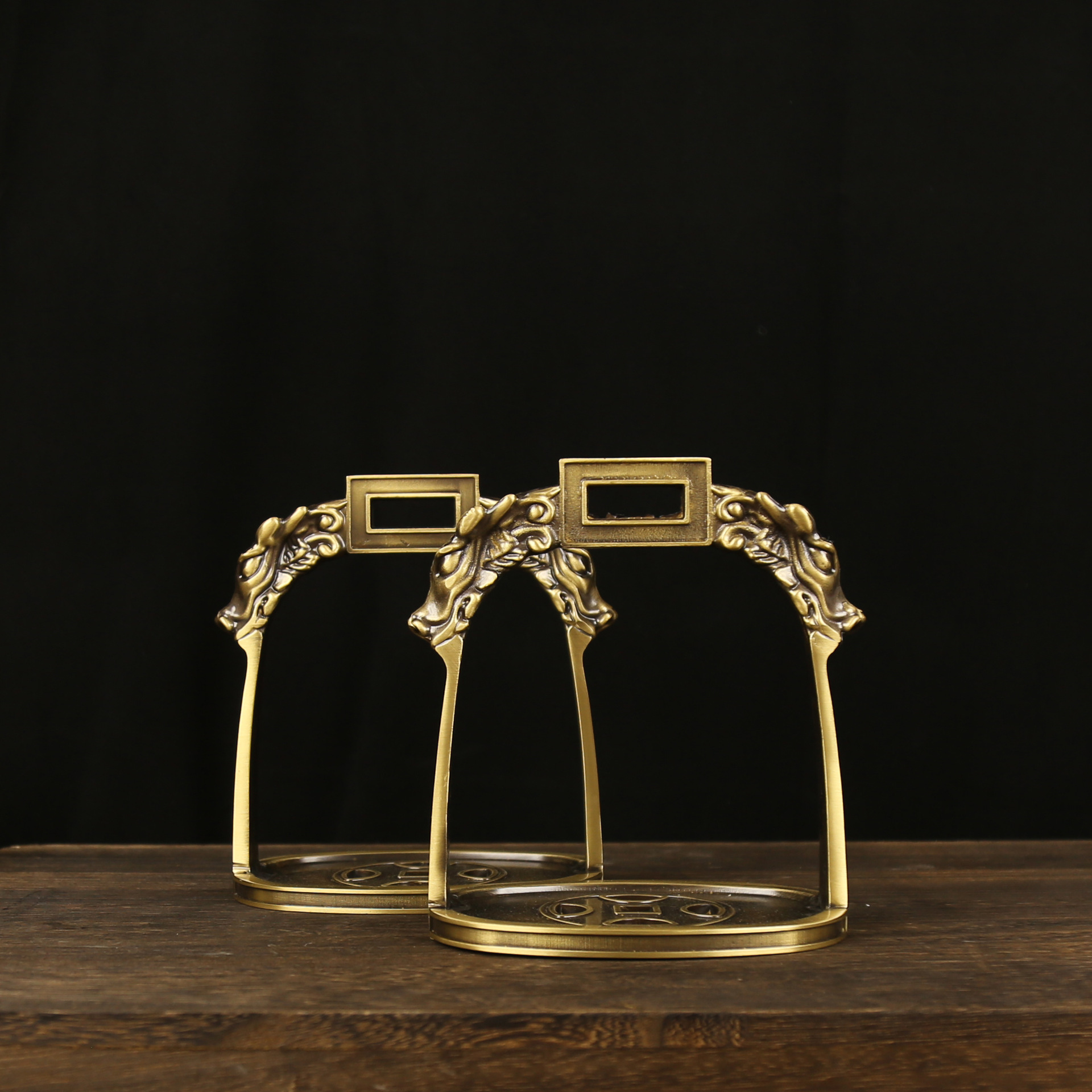 黄铜仿古加厚大号马镫手工纯铜龙头马镫马术马匹装饰马具装备脚踏