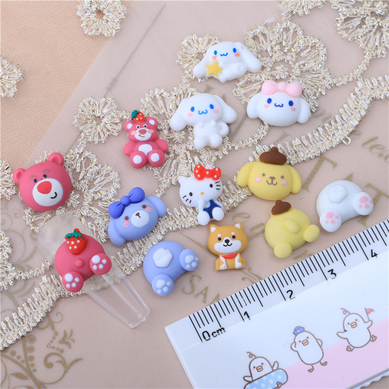 Strawberry Bear Pom Pom Purin White Dog Nail Art Cartoon Accessories Ornament Patch Decoration Resin Accessories Phone Case