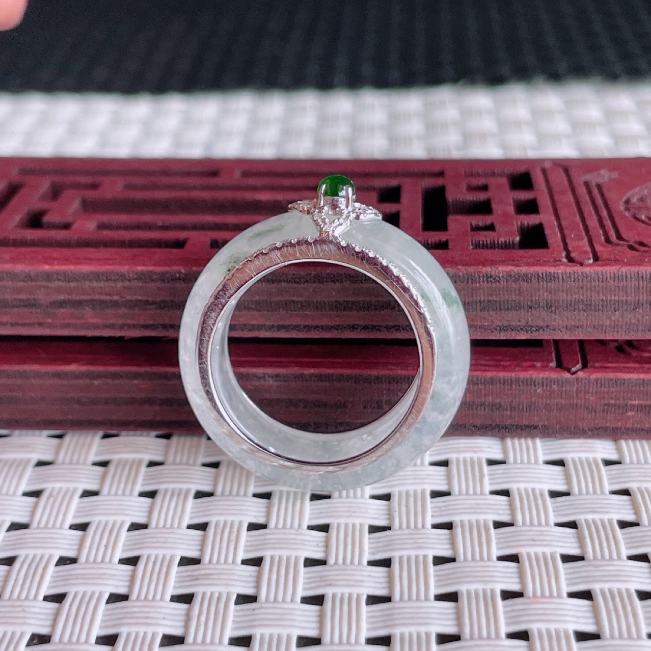 珠宝店批发a货翡翠手饰18k金镶嵌冰种指环戒指男女首饰扳指6.66g