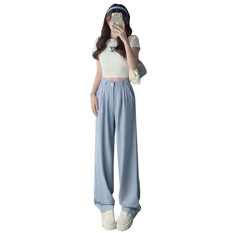 2023 Summer New Wide-Leg Pants Women's High Waist Loose Thin Casual Suit Pants All-Matching Straight Mop Pants Women