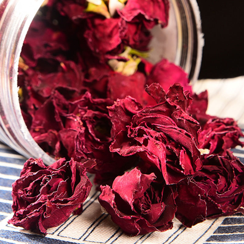 云南墨红玫瑰花茶50克/瓶香气浓郁食用花茶云南滇红玫瑰金边花冠